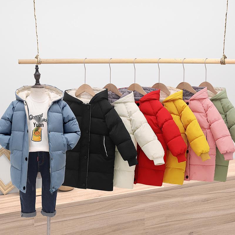 2023 Kids' Mid-Length Down Coat: Boys' & Girls' Winter Korean Style, Thickened Cotton-Padded