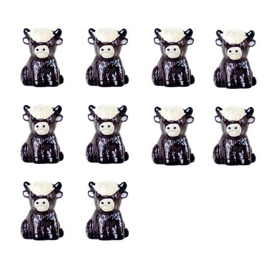 10 шт. Мини-фигурка шотландской коровы, смоляная миниатюрная статуэтка сидящего шотландского быка, коллекционная скульптура животных, настольное украшение F