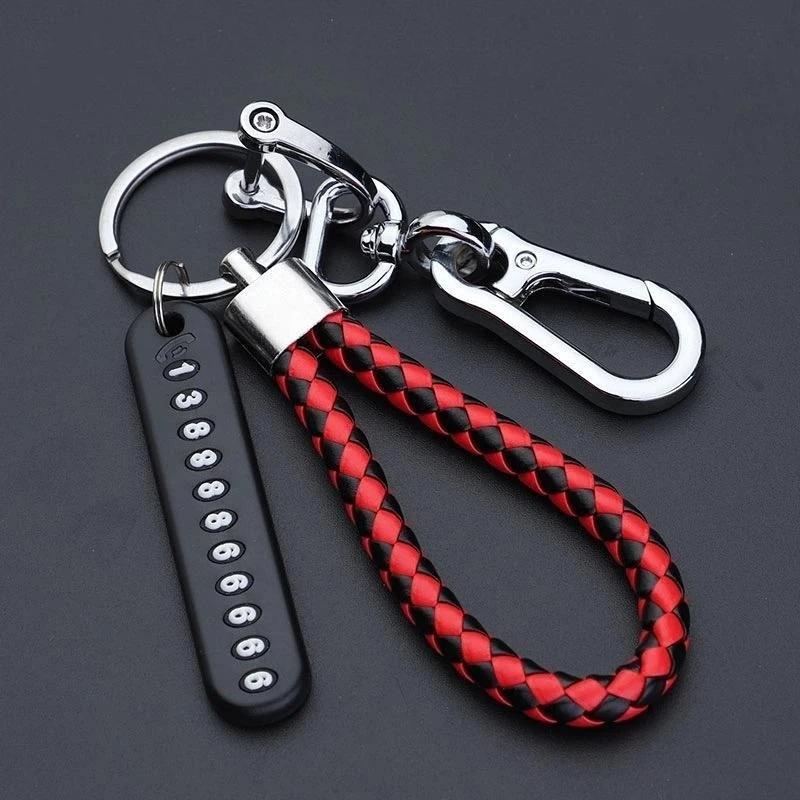 Trendy Diy Mobile Phone Number Plate Pendant Keychain For Men Punk Simple Woven Leather Rope Anti-Lost Car Key Chain Accessories