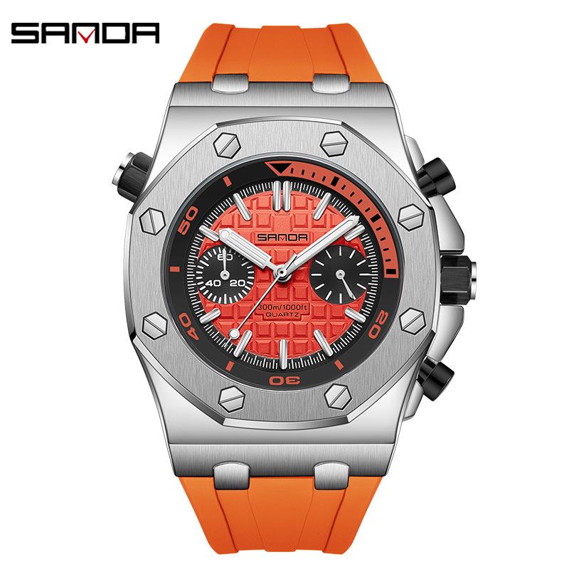 Sanda Men s Fashion Multifunctional Silicone Sport Waterproof Quartz Watch
