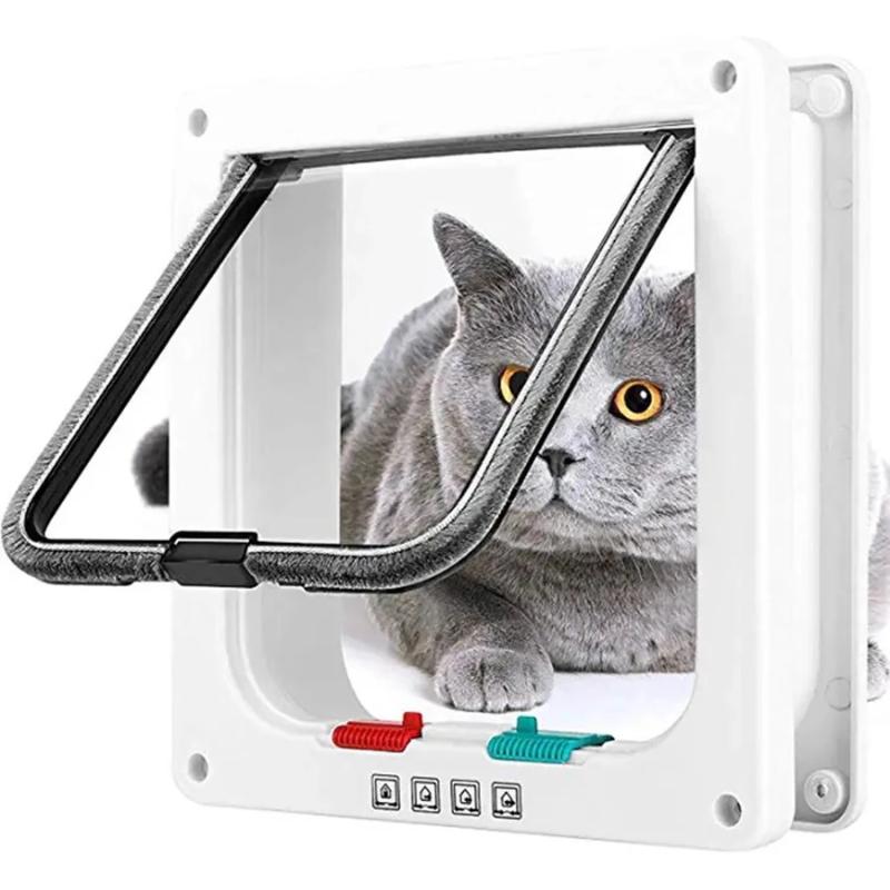 Cat Flap Door Lockable Low Noise Cat Door Flap For Interior Exterior Doors 4 Way Locking Flap Door For Interior Exterior Door