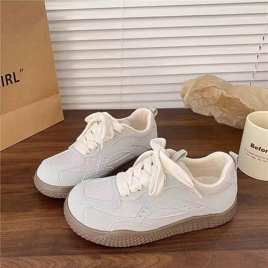 2025 Spring New Retro Round Head Casual Board Shoes Platform Training Shoes Versatile Little White Shoes Sports Shoes Women
