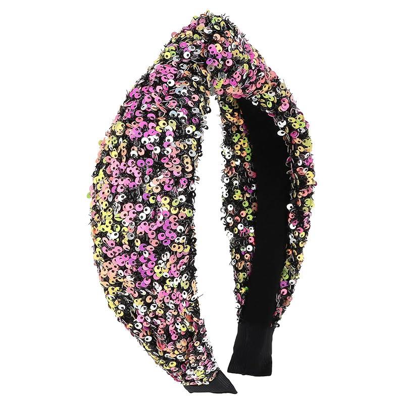 YARIEW Sequin Knotted Headband for Women Sparkle Wide Headband Knot Hair Bands Accessories Cute Little Girl Headbands Princess Glitter Girls Hair чёрный