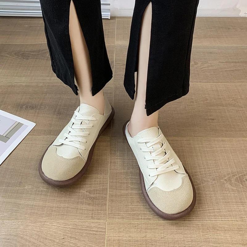 Women Sneakers Wide Toe Tie Casual Flat Shoes Round Head Color Block Sneakers Women Trends 2025  Running Shoes