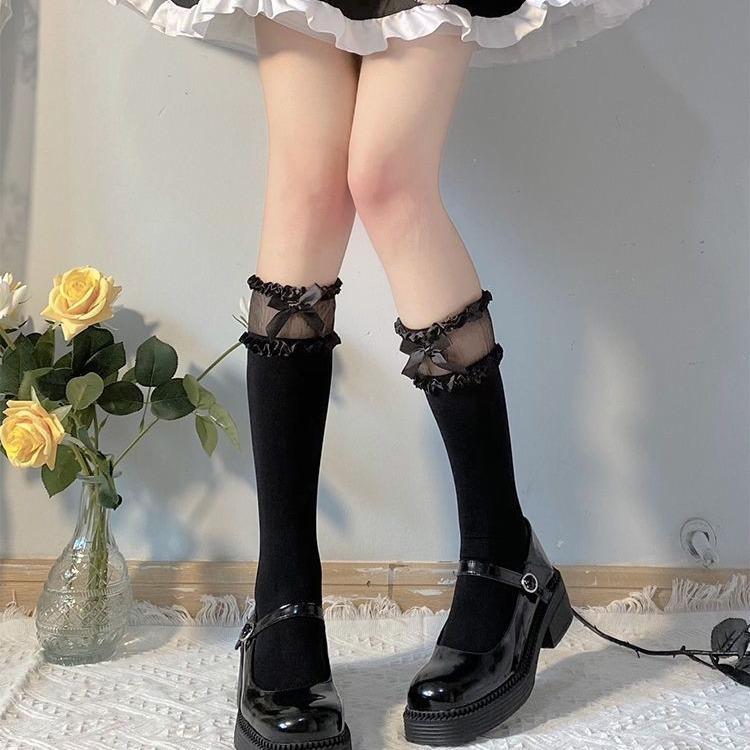 Lolita Lace Socks Lace Calf Socks Jk Hollow Black Stockings Women S Medium Tube Pile Socks Cute Short Socks