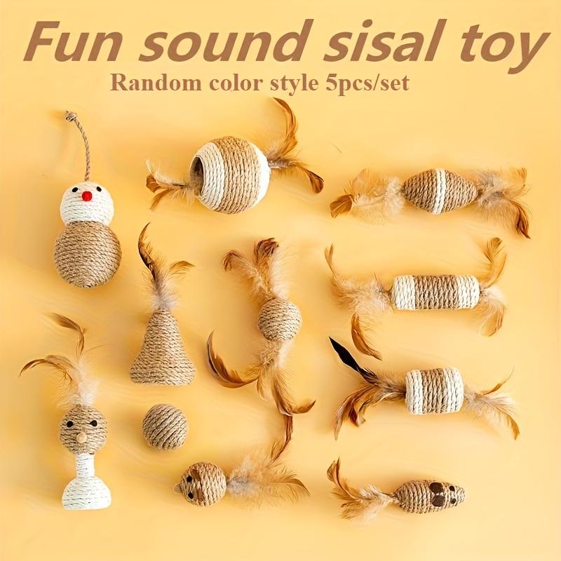 5pcs Cat toys for indoor cats, Sisal Cat Toy, Cat sisal chew toy,Cat toy interactive,Cat Toy Set with Sisal & artificial feather