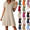 Women’s Fashionable Casual Short-Sleeved V-Neck Plain Dress With Back Zip