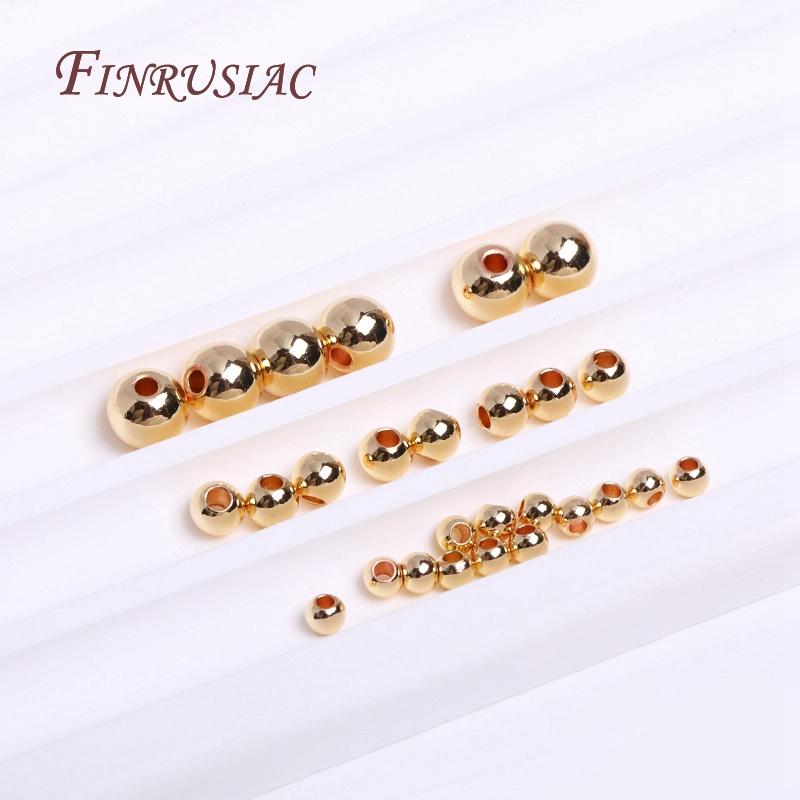 2/2.5/3/4/5/6MM Round Seamless Beads 14K Gold Plated Metal Smooth Spacer Beads For Bracelet High Quality DIY Jewelry Accessories