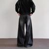Men's American Retro Whiskered Scimitar Jeans - High Street Loose Fit, Clean Straight Wide-Leg Pants