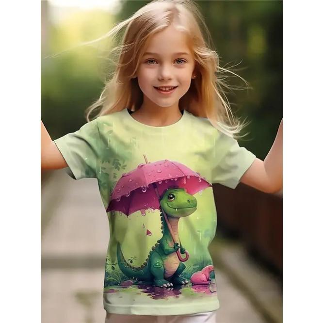 Summer New Casual and Comfortable Animal Print Girls Round Neck Short Sleeve T-shirt