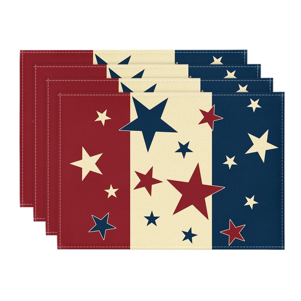 Stars Stripes Patriotic 4th of July Placemats Set of 4, 12x18 Inch Independence Day Table Mats for Party Kitchen Dining Decoration