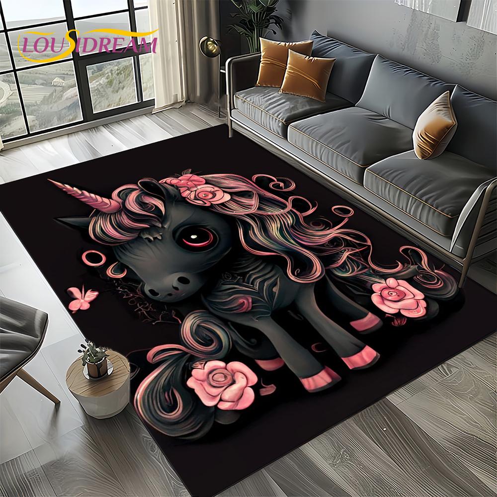 Unicorn Cartoon Cute 3D Dream Girl Carpet Rug for Living Room Bedroom Home Sofa Decoration,Kid Area Rug Non-slip Floor Mat Gift