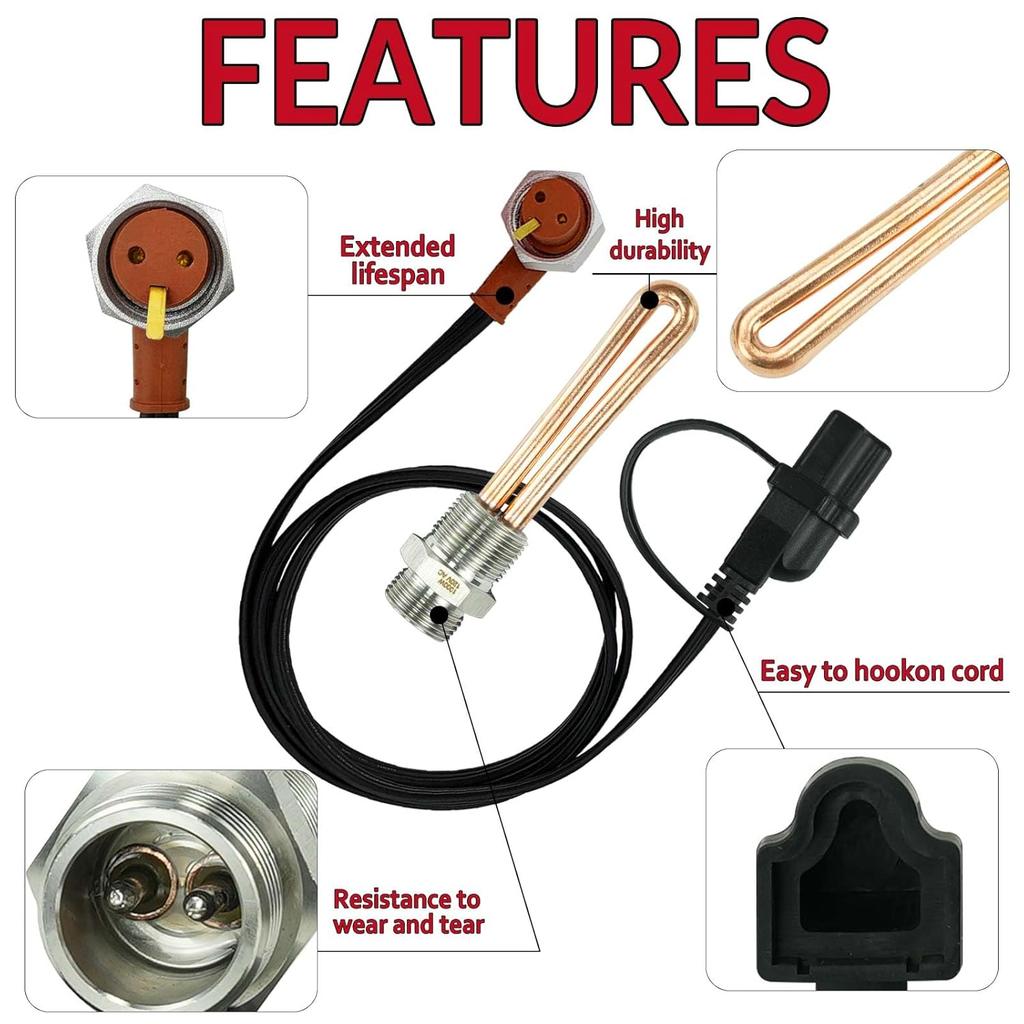 3500043 Engine Block Immersion Heater for Fo-rd Mer-cury Lin-coln Interna-tional Cater-pillar De-troit Die-sel Ni-ssan 3/4" NPT Thread 120 Volts 1000