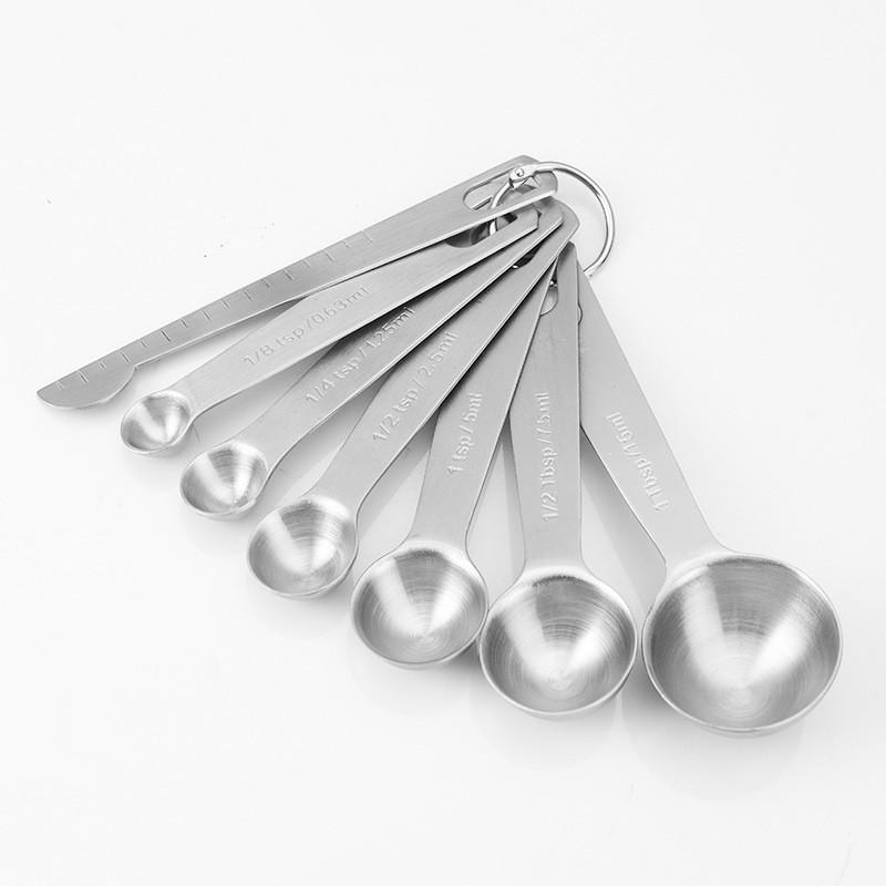 Elegant Six Piece Silver Measuring Spoon Set For Baking And Kitchen Use With Long Handle