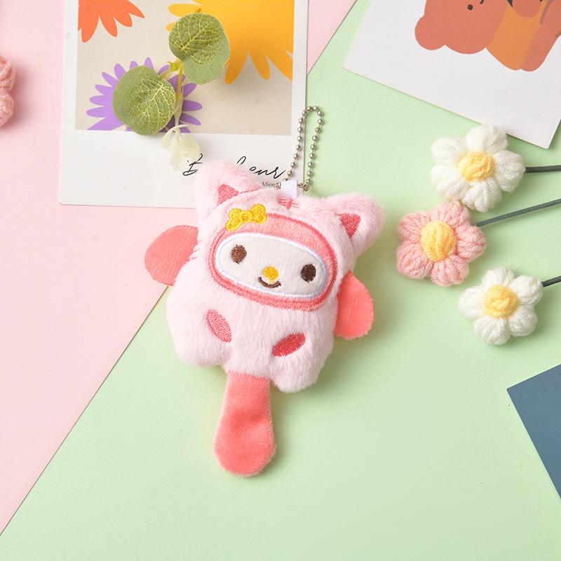 SANRIO Plush Keychain Hello Kitty MyMelody Kuromi Cinnamoroll Cartoon Animal Stuffed School Bag Pendant Backpack Decoration Doll
