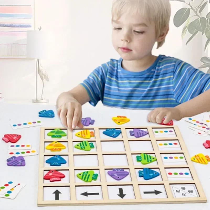 Children's Wooden Montessori Toys Kids Logical Thinking Training Direction Color Cognition Educational Battle Battle Board Game