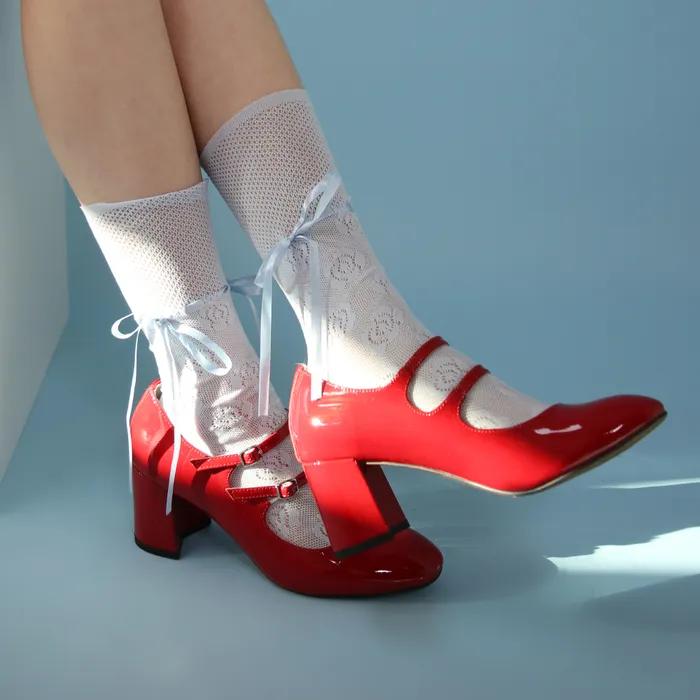 Rose Strap Socks (Blue)