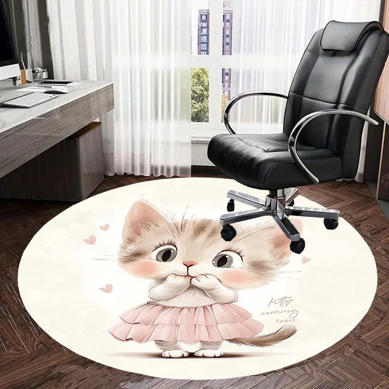 1pc Cute Kitty in Pink Dress Round carpet, Made of Polyester,Office Chairs, Living Rooms, Or Bedrooms, a Cool Rug for The Living Room.ydt26045