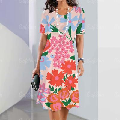 Round Neck Women‘S Dresses Fashions Woman Clothing Flowers 3d Print A-Line Dress Summer Holiday Clothing Woman Loose Streetwear