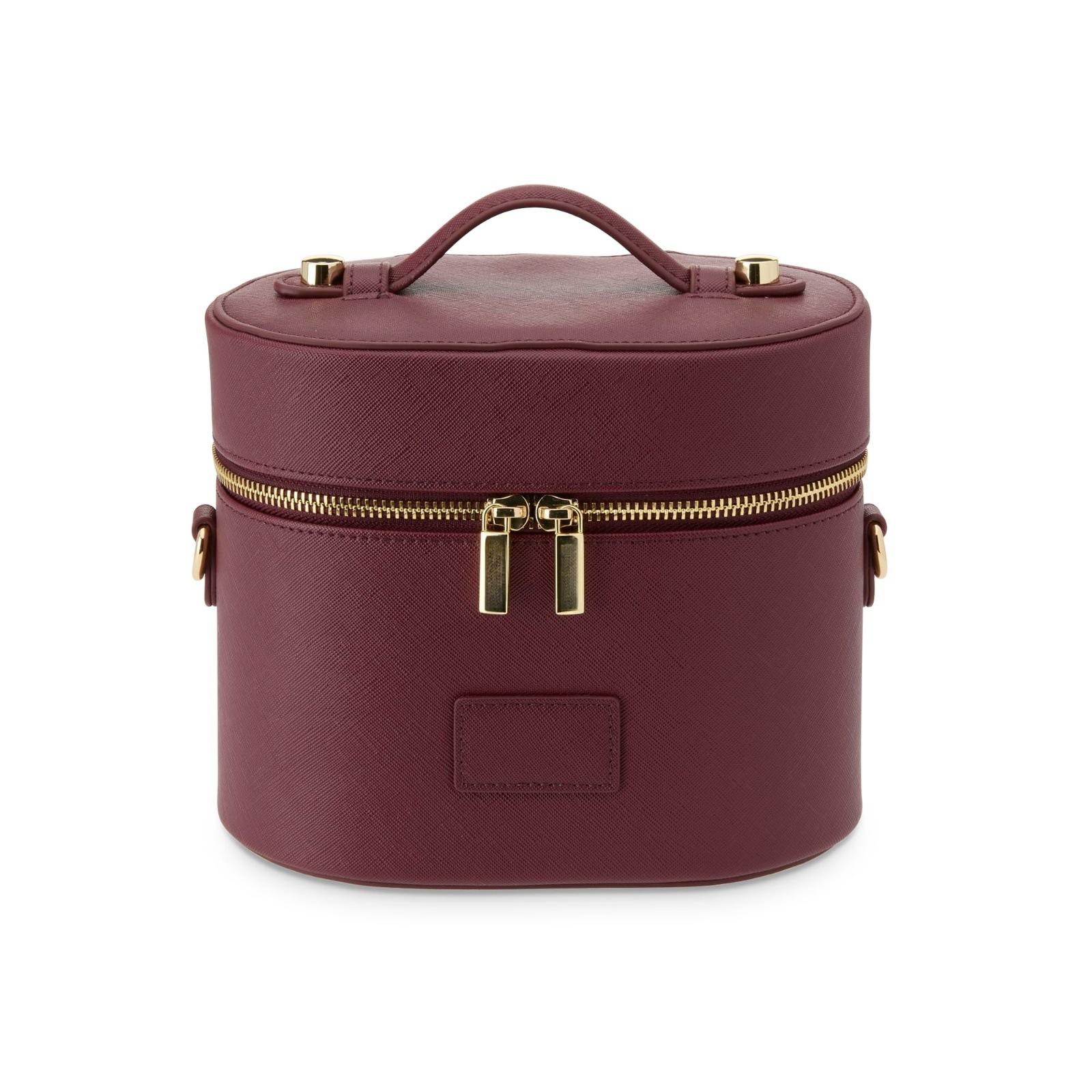 

Luxury Makeup Bag with Shoulder Strap PU Leather Large Capacity Travel Toiletry Bag Urban Simple Style Waterproof Wearresistant вино красного