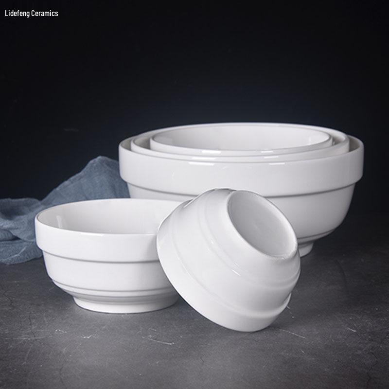 Pure White Ceramic Bowl: Edge Protector Noodle, Rice, Soup, Porridge Bowl for Household and Restaurant Tableware.