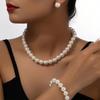 Retro Imitation Pearl Necklace Bracelet Stud Earrings Three-piece Set Elegant Temperament Pearl Set Chain Accessories