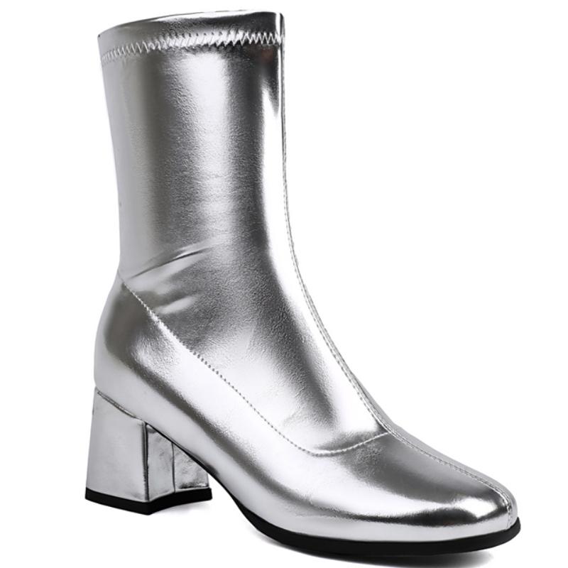 Fashion Autumn Ankle Boots for Women Black Gold Short Boot Fashion Square Toe Thigh Dance Fetish Party Shoes Lady Large Size 45