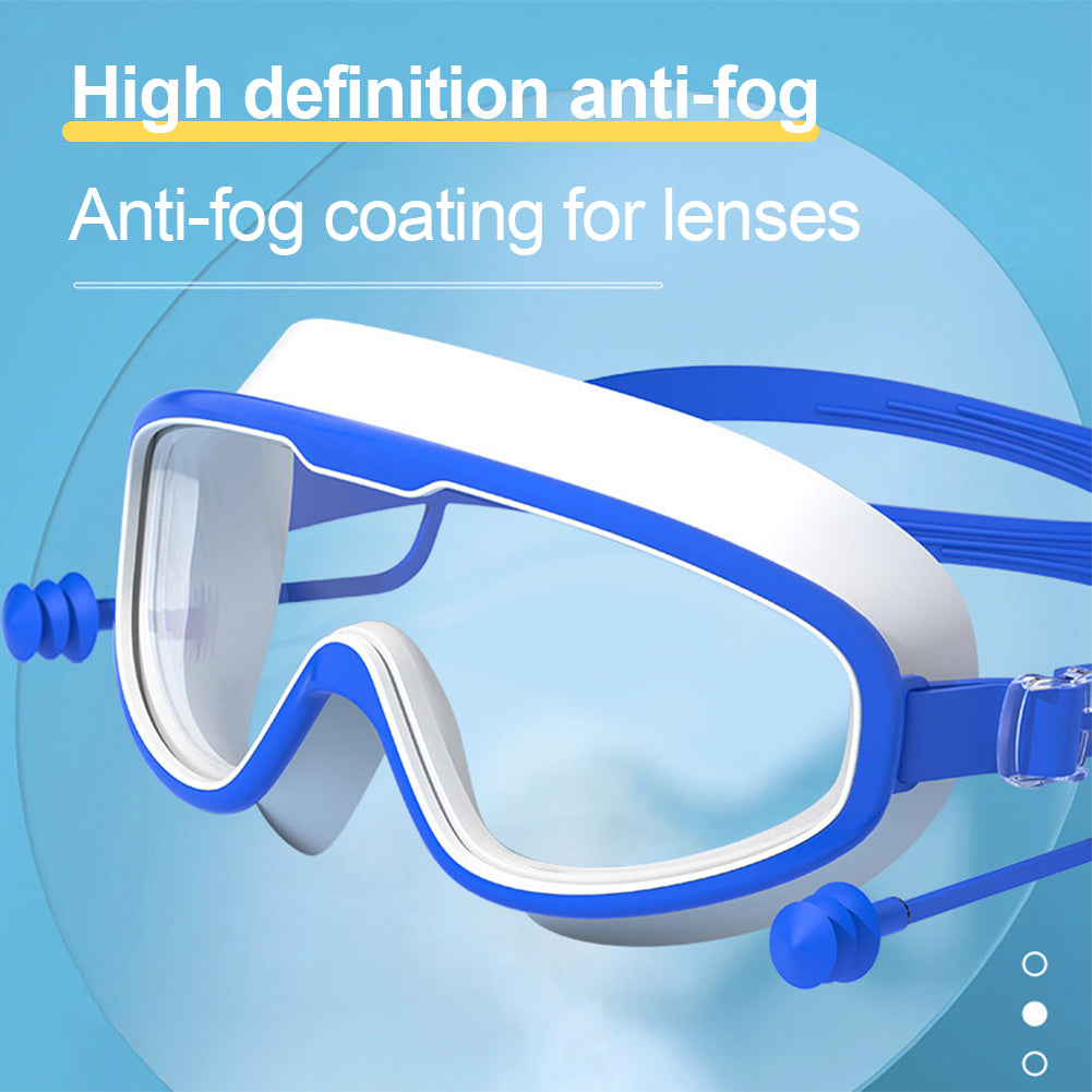 Large Frame Swimming Goggles with Earplugs for Kids High Quality Children's Antifog Swim Pool Glasses Waterproof HD Swim Eyewear