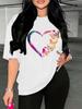 Unisex's Butterfly & Heart Print Drop Shoulder T-Shirt,