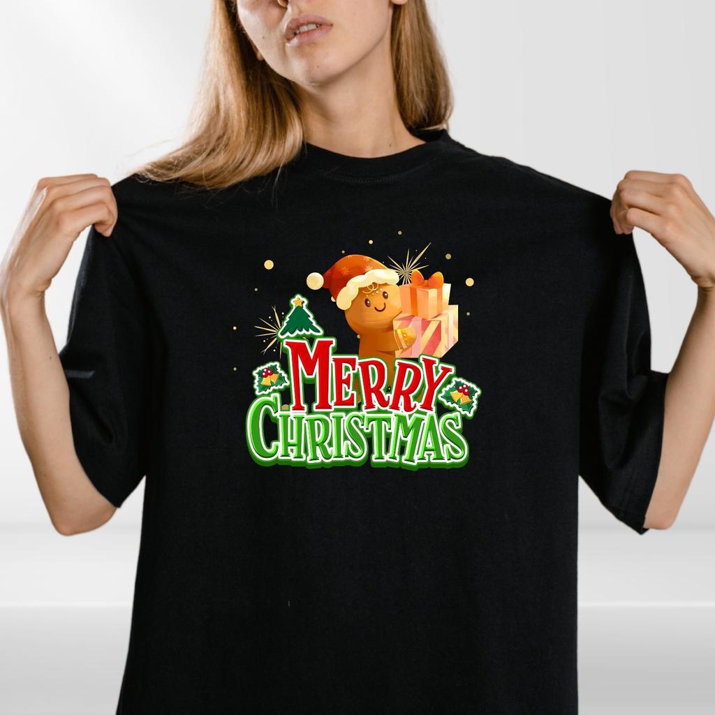 Merry Christmas T-Shirt Mens Womens Tees Top | Cute Gingerbread Santa Tee | Festive Holiday Gift | Xm