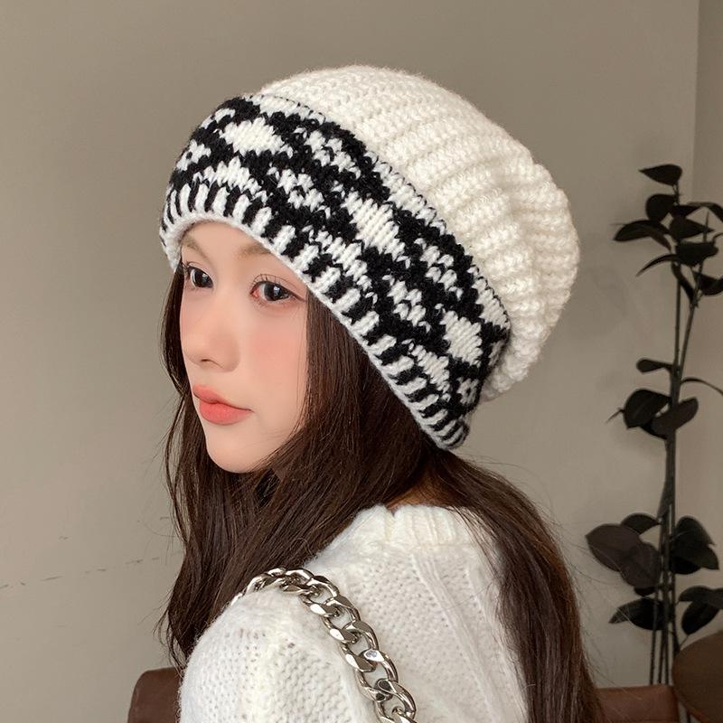 Knitted Woolen Hat for Women Winter  Korean Style  Large Head Circumference Warm Pile Hat Anti Cold Face Showing  Small Cold Hat  Trendy