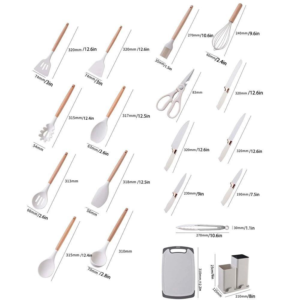 19pcs Kitchen Utensils And Knife Set, Silicone Cooking Utensils,Stainless Steel Chef Knives,Cutting Board,Kitchen Cooking Tools