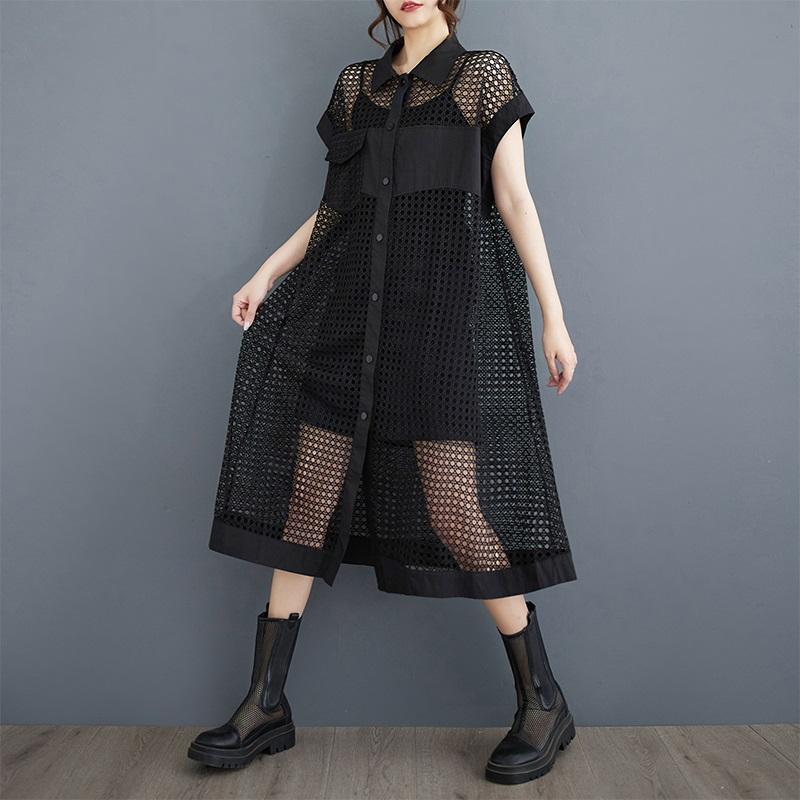 Vestido camisero largo informal holgado de verano sin mangas, de malla, sexy, con agujeros y perspectiva, nuevo, para mujer