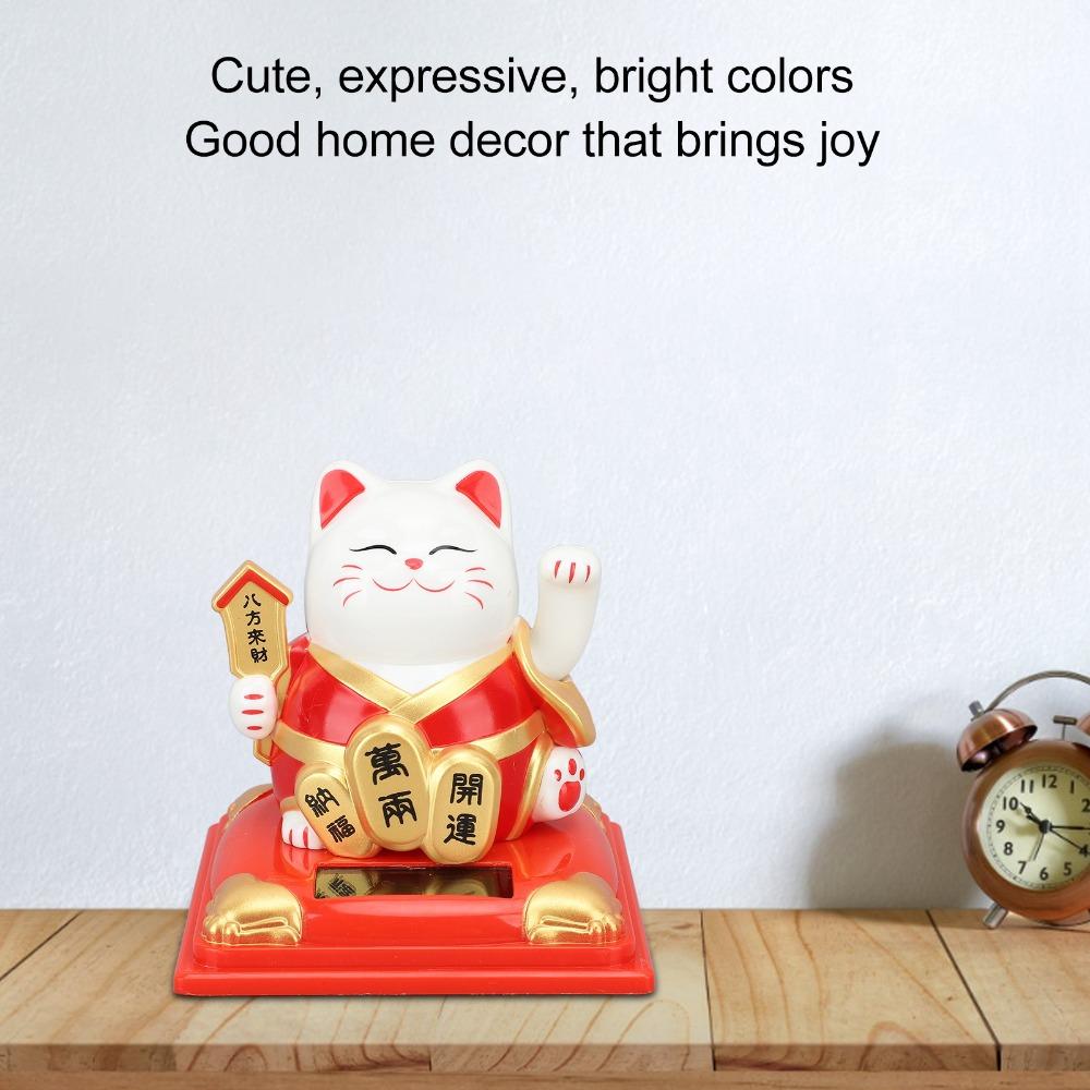 Red & Blue Mini Desktop Fortune Cat 3.19x3.86in Car Dashboard Cat Ornament  Car Interior Decor