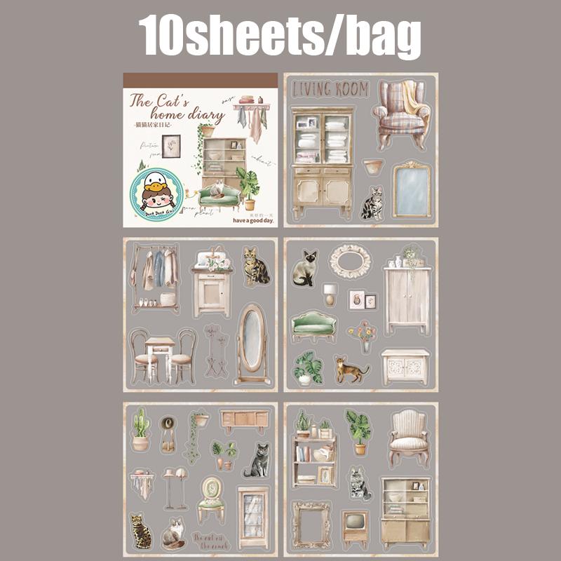 1 bag Cat Home Diary Series Home Landscaping Sticker Book Crapbooking Stickers Gifts for Students Office Supplies Stationery