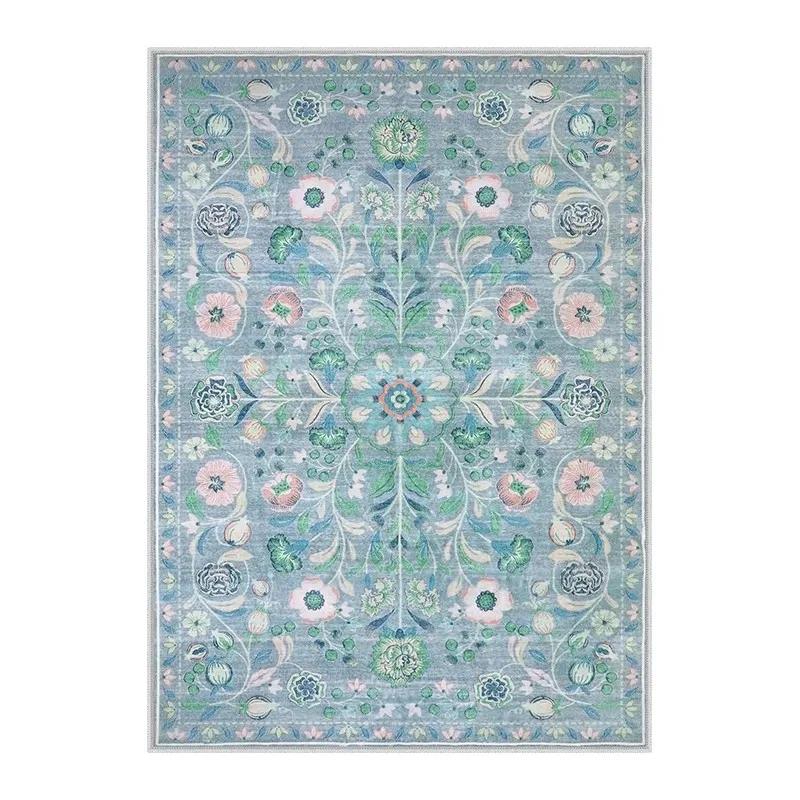 Bohemian Pink Floral Area Rug for Living Room Bedroom Non-Slip Soft Machine Washable Floor Mat Home Decor