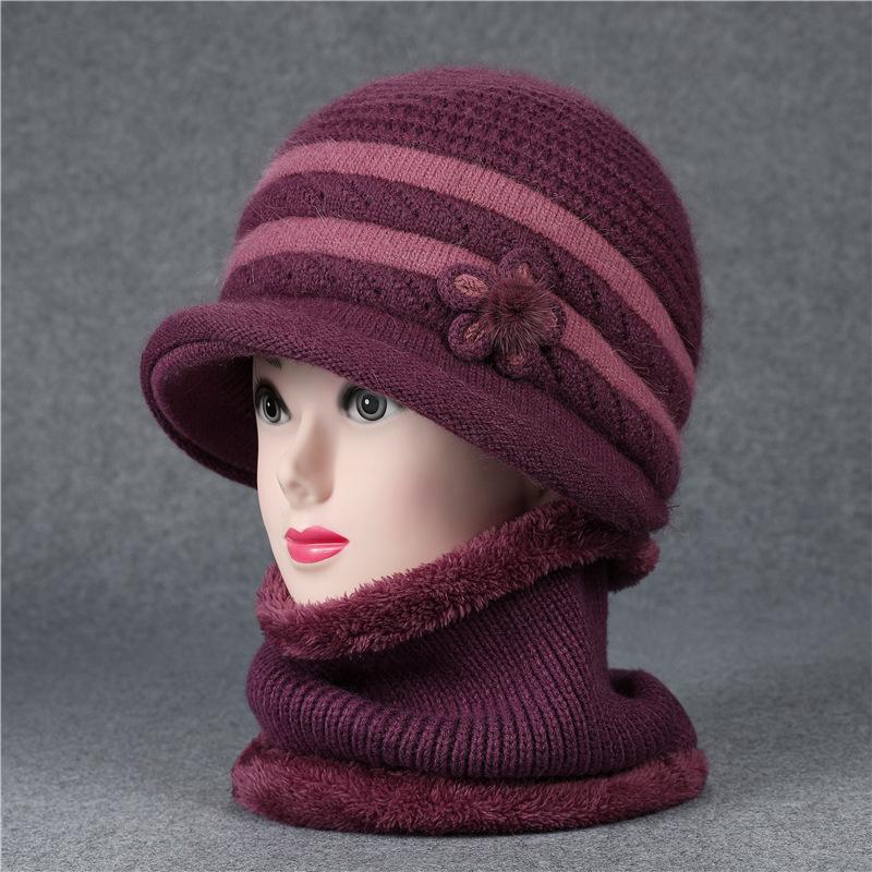 Autumn and winter the elderly flower pot hat children grandma knitted wool hat piled thickened rabbit hair warm mother hat