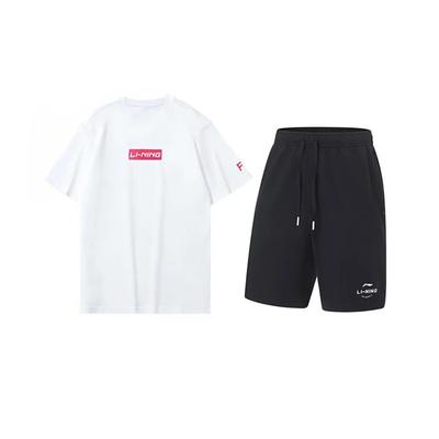 Simple Fashionable Letter Logo Printed Round Neck Pullover Short Sleeve T-Shirt Casual Sports Set Unisex Tops YHST173-2+AKST543-3