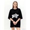 Oversized T Shirt Black Star Graphic Print With Text Casual Wear For Women
