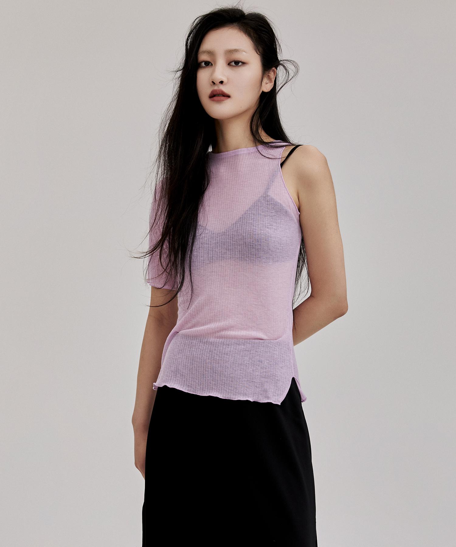 Onneu Asymmetrical Half Sleeve Knit Top - Lavender Free