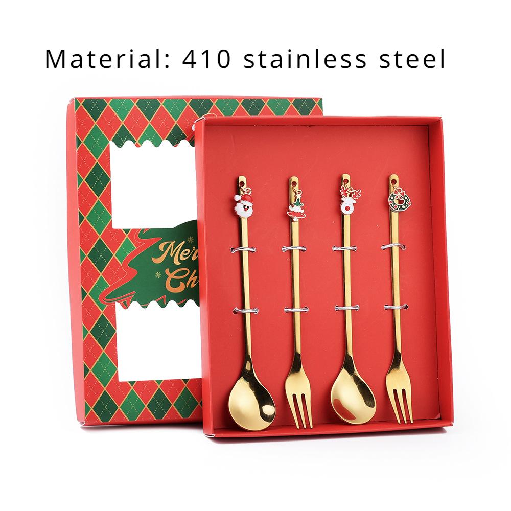 

HANYANG Рождественская десертная ложка и вилка из нержавеющей стали, подарочный набор, фруктовая вилка, кофейная ложка для Деда Мороза, бытовая посуда для отеля