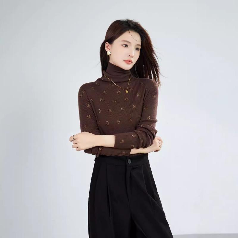 Autumn New Inner Wool Sweater Alphabet Hot Diamond Stacked Turtleneck Knitted Sweater Slim Sweater Bottoming Shirt