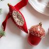 Red Christmas Tree Pendants Shatterproof Acorn Glitter Little Bear Ornaments Plastic DIY Crafts Xmas Tree Pendant