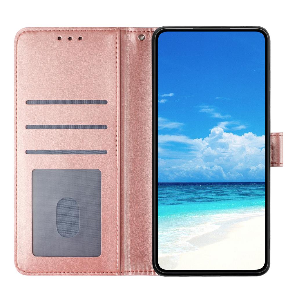 For iPhone 17 Wallet Case Rose Pattern Imprinted Leather Flip Stand Phone Cover with Strap
