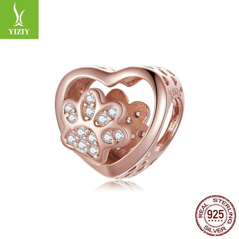 Yinziyun Cat Paw Print DIY Bracelet Spacer Beads: Cute S925 Sterling Silver Pet Imprint Collection