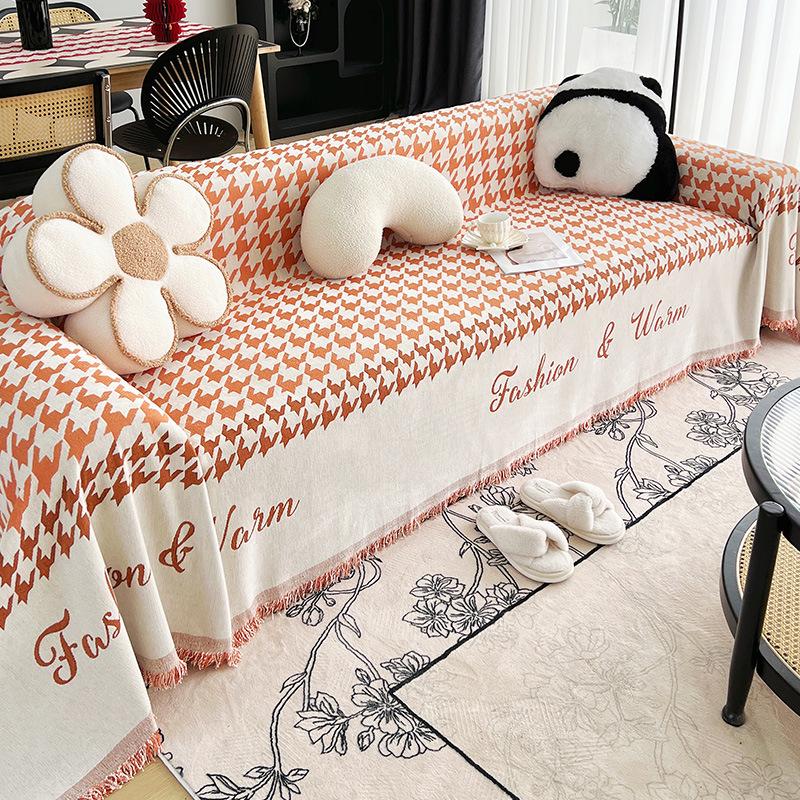 

Houndstooth Chenille Sofa Slipcover - Universal Cushion Blanket Wrap for All Seasons 110x110 cm