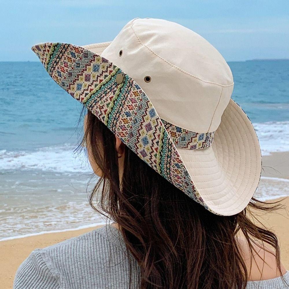 Large Brimmed Wide Brim Bucket Hat Floral Printed Mountain Climbing Hat Women's Sun Hat  Travel