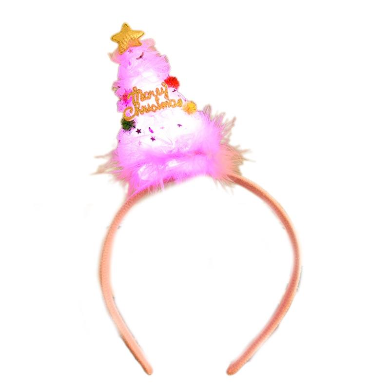 

Light Up Headband Xmas Tree Shape Hair Hoop Party Headpiece Cosplay Costume Prop рожевий