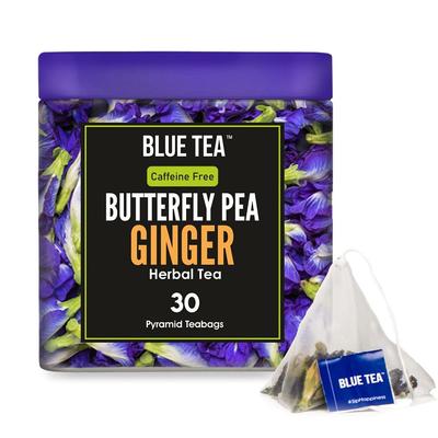 Tè di Clitoria e Zenzero (Confezione da 30, 1,65 g), Tè alle erbe allo zenzero e piselli farfalla, tè blu