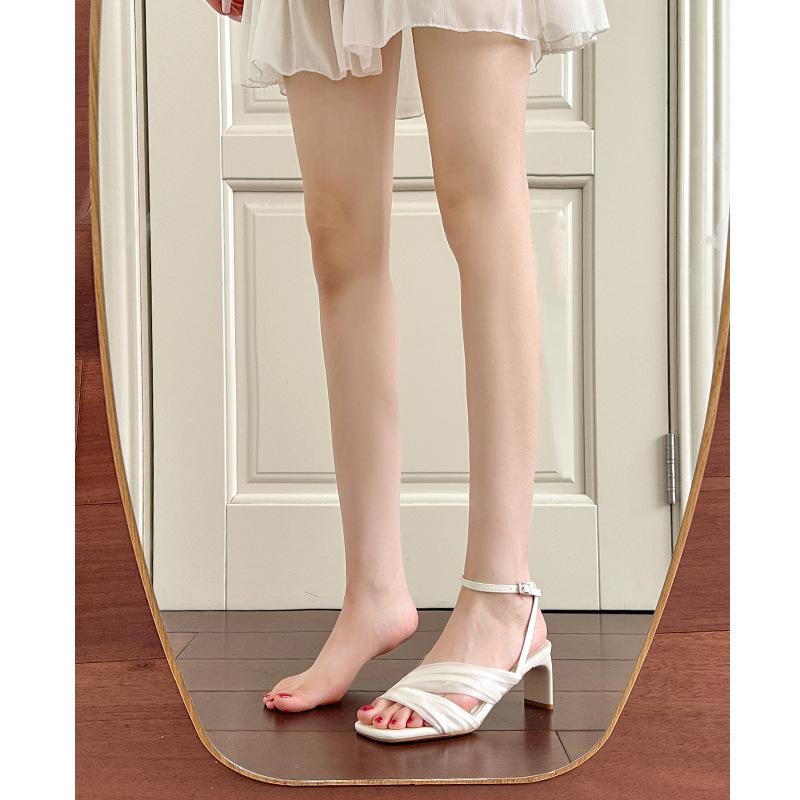 Summer Square Head with Sandals, Versatile Niche Design Silk High Heel Cool Slippers Women